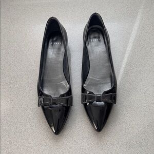 Stuart Weitzman Black Patent Leather Flats with Bow